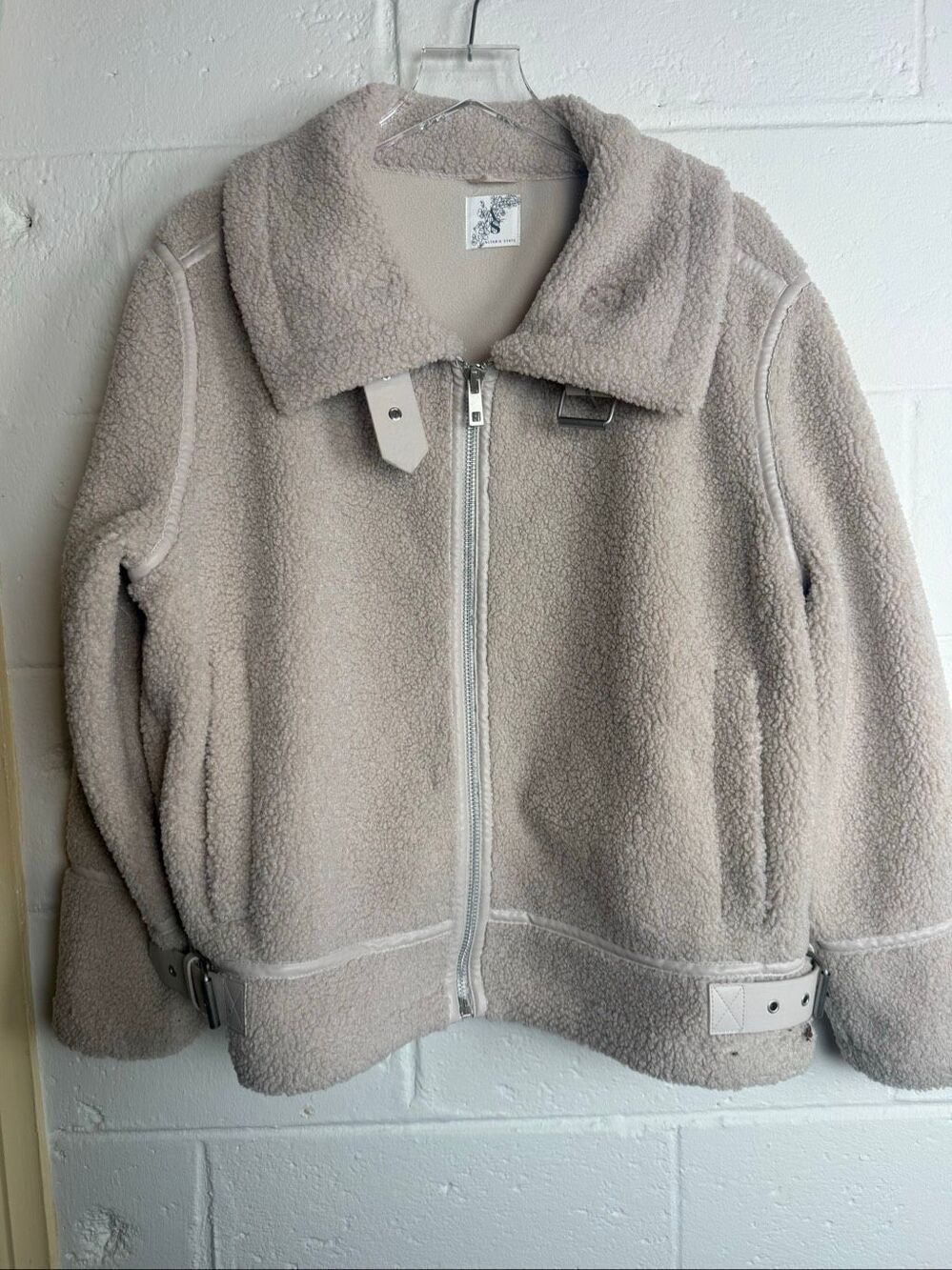 Altar’d State Women’s XL Beige Sherpa Moto Jacket Buckle NWT